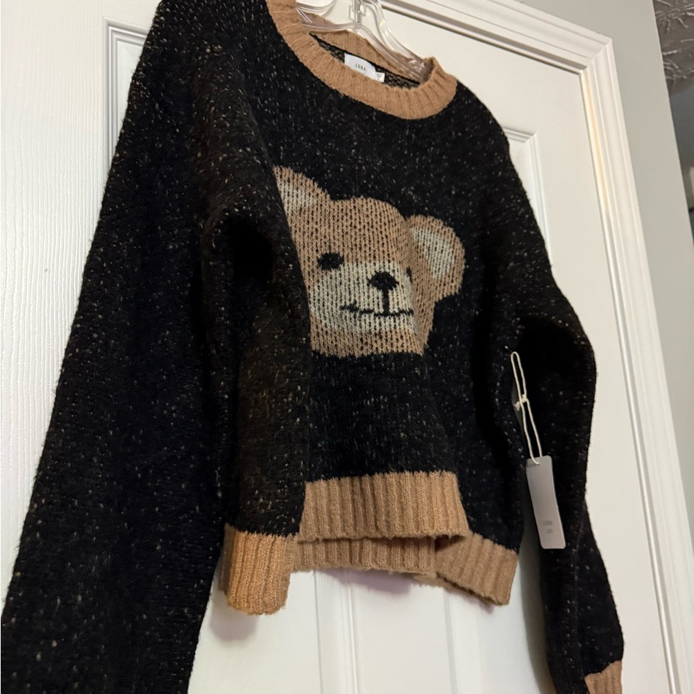 Anthropologie Luna Ivy Cozy Teddy bear Cropped Loose fit Sweater black tan large